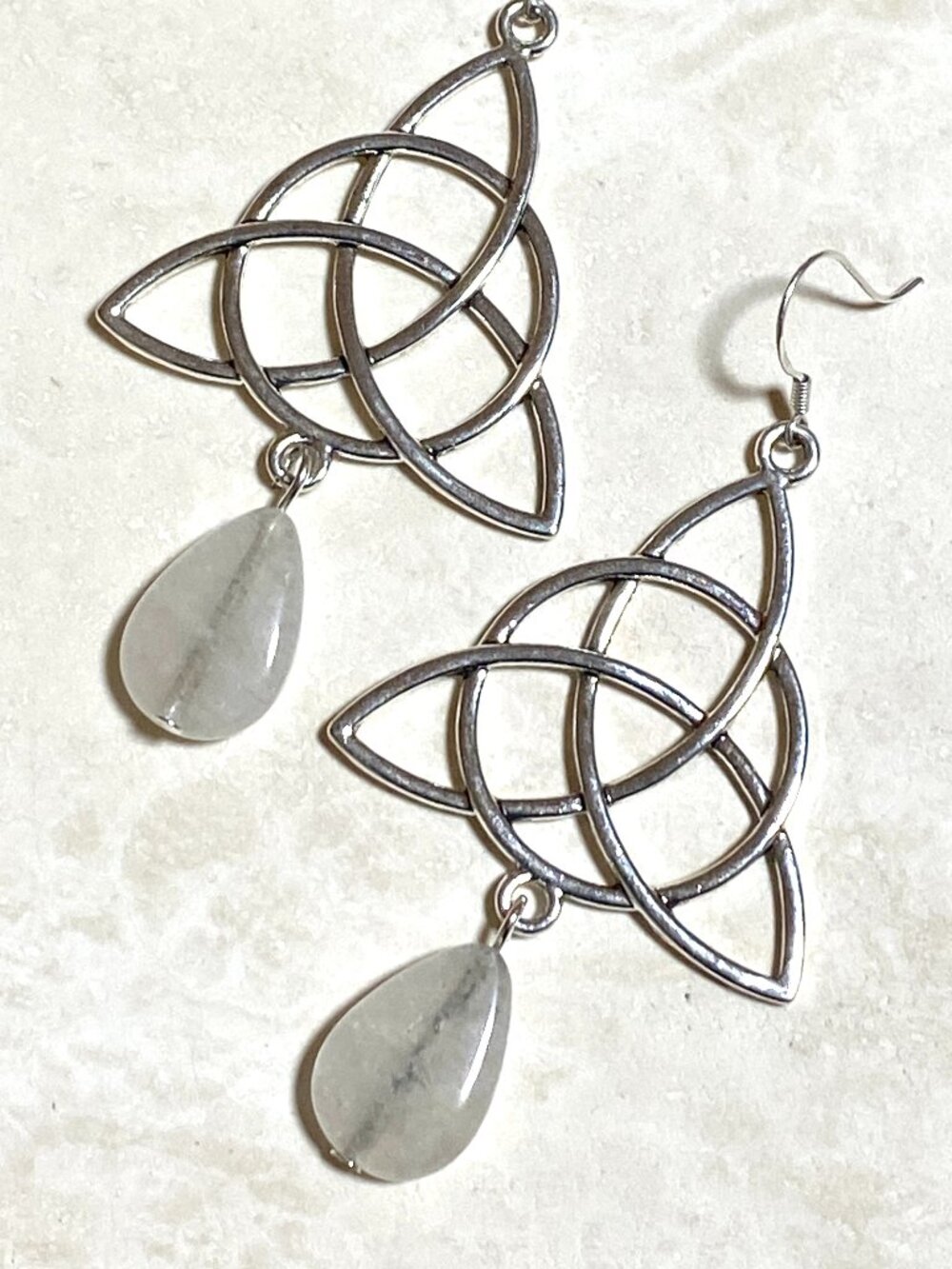 2/$20, Natural Quartz Celtic Trinity Earrings, Gemstone & Sterling Silver Hook
